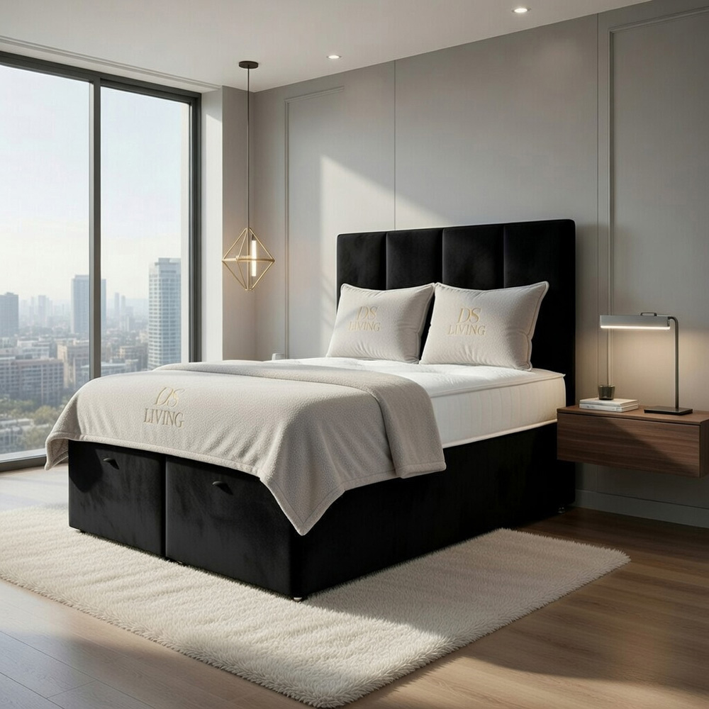 DS Living Harmony Double Black Plush Velvet Ottoman Bed Image 4