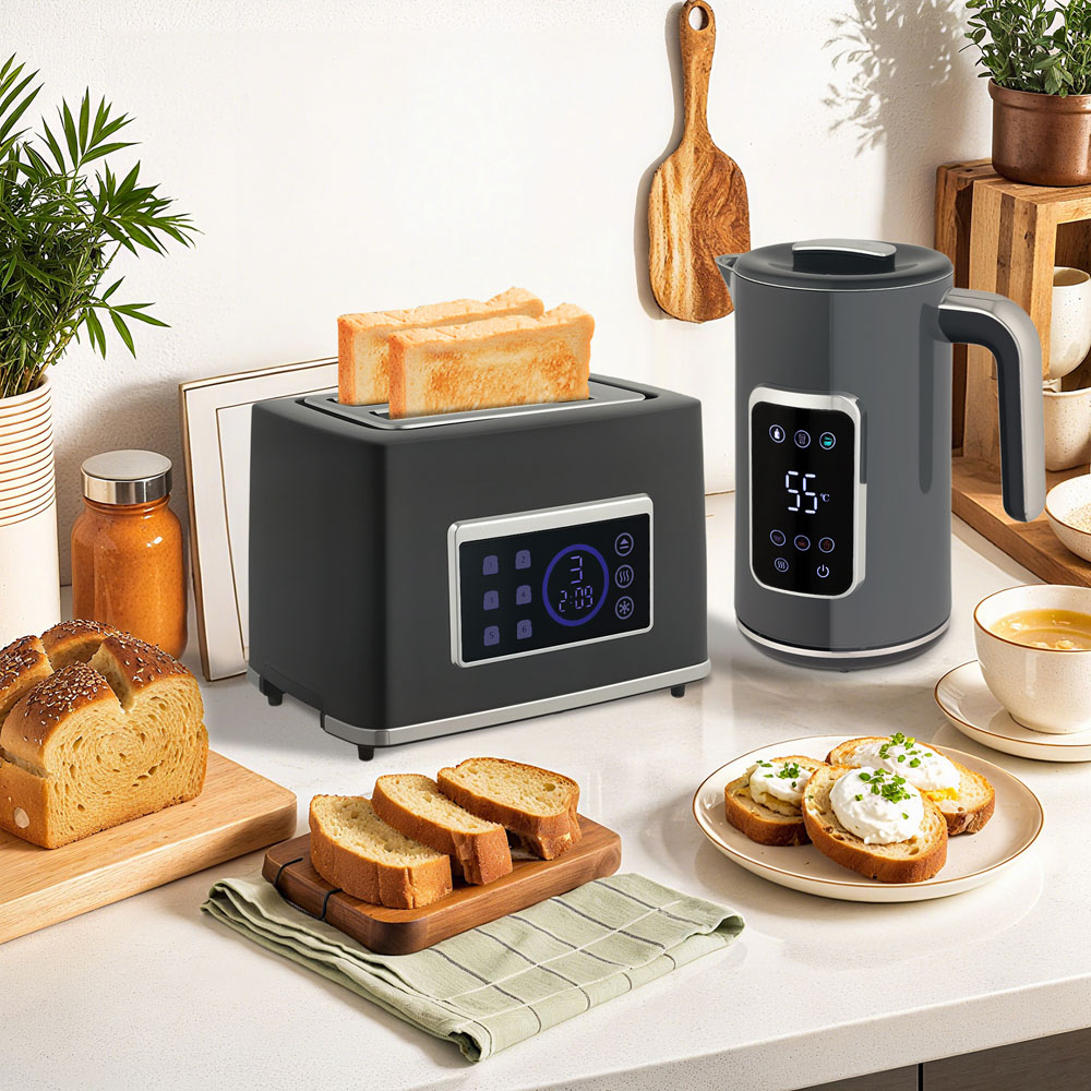 HOMCOM 800-282V70GY Grey Rapid Boil 1.7L Kettle and 2 Slice Toaster Set Image 2