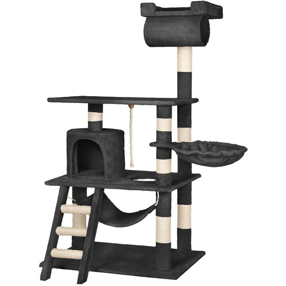tectake Stokeley Black Cat Tree with Scratching Posts 141cm Image 1