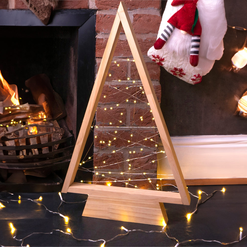St Helens Festive Light Up Wooden Self Assembly Christmas Tree Image 2