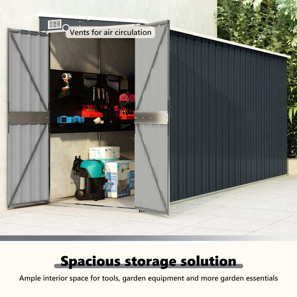 vidaXL 3.9 x 12.5ft Anthracite Galvanised Steel Wall Mounted Pent Garden Shed Image 5