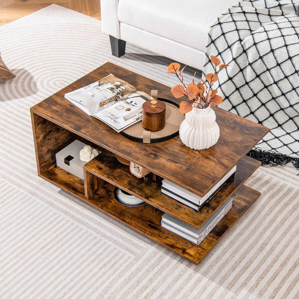 Costway 5 Shelf Rectangular Rustic Brown Coffee Table Image 4