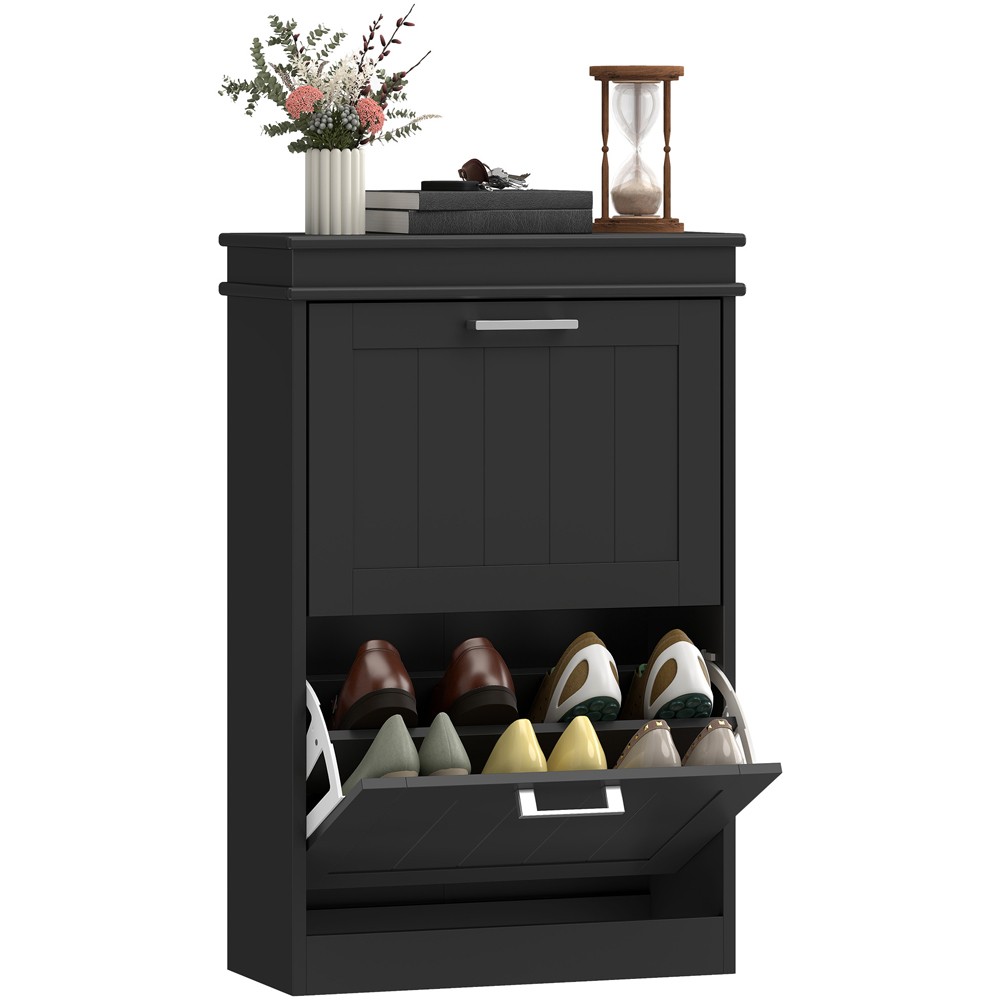 Portland 2 Flip Drawer Black Slim Shoe Storage Cabinet Image 2