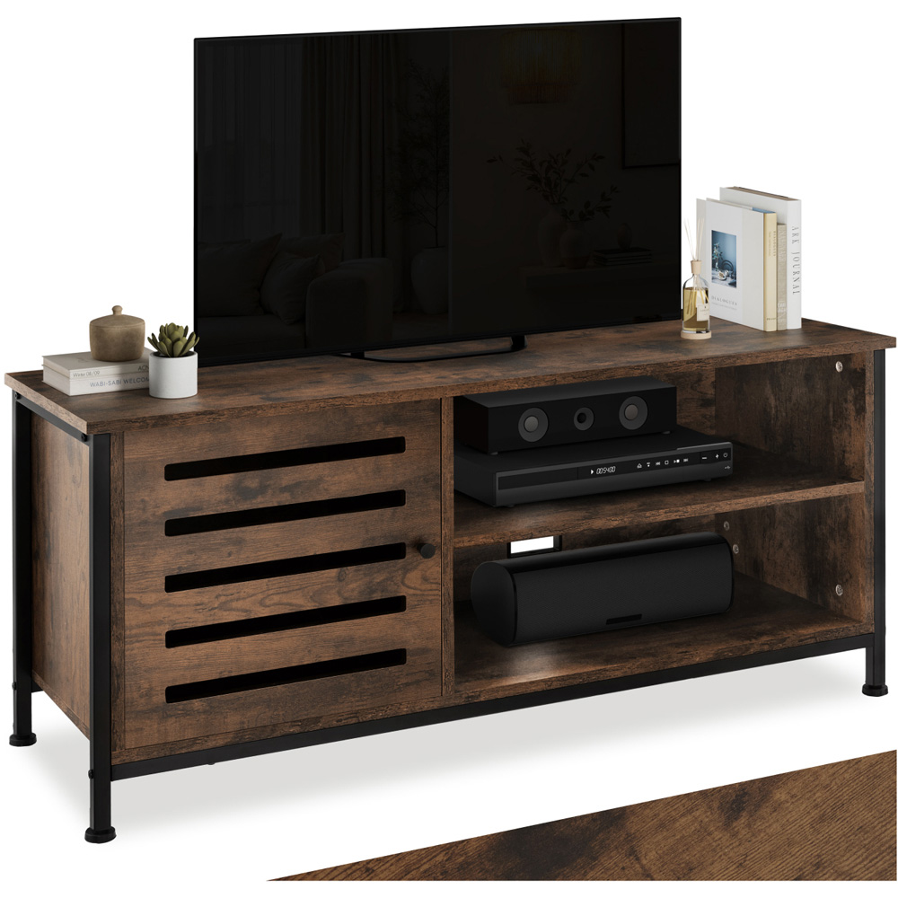 Tectake Galway Single Door 2 Shelf Rustic Dark Wood TV Stand Image 2