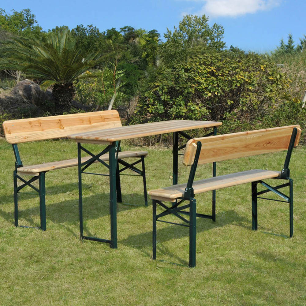 Outsunny 3 Piece Wooden Foldable Table and Bench Set Image 1