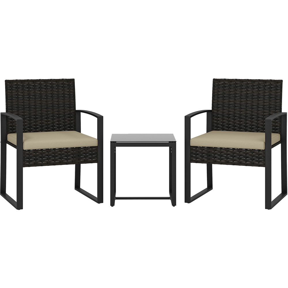 Outsunny 2 Seater Khaki PE Rattan Bistro Set with Cushion Image 2