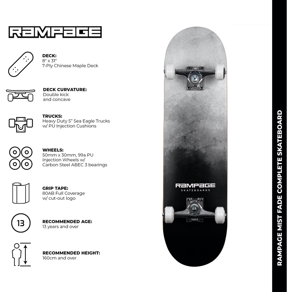 Rampage Mist Fade Skateboard 8 inch Image 2