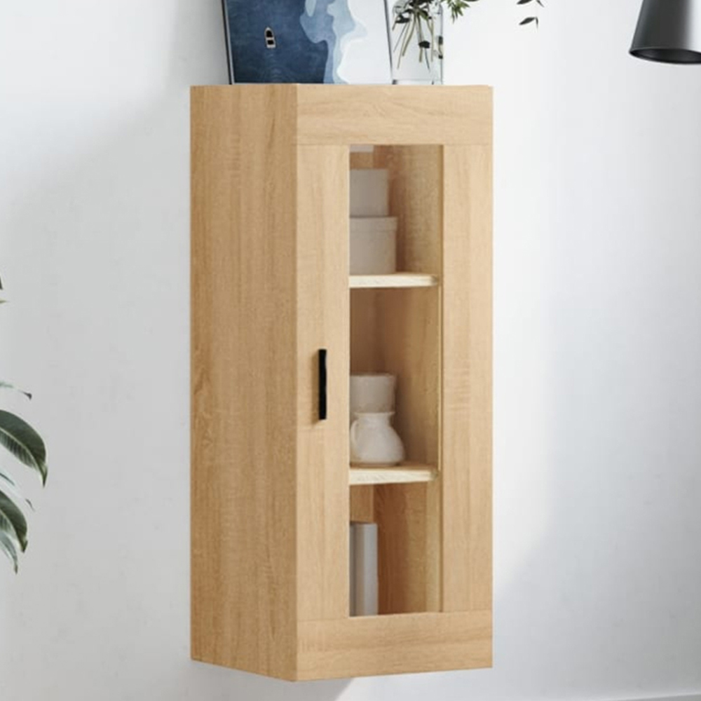 vidaXL Single Glass Door Sonoma Oak Wall Mounted Cabinet Image 1