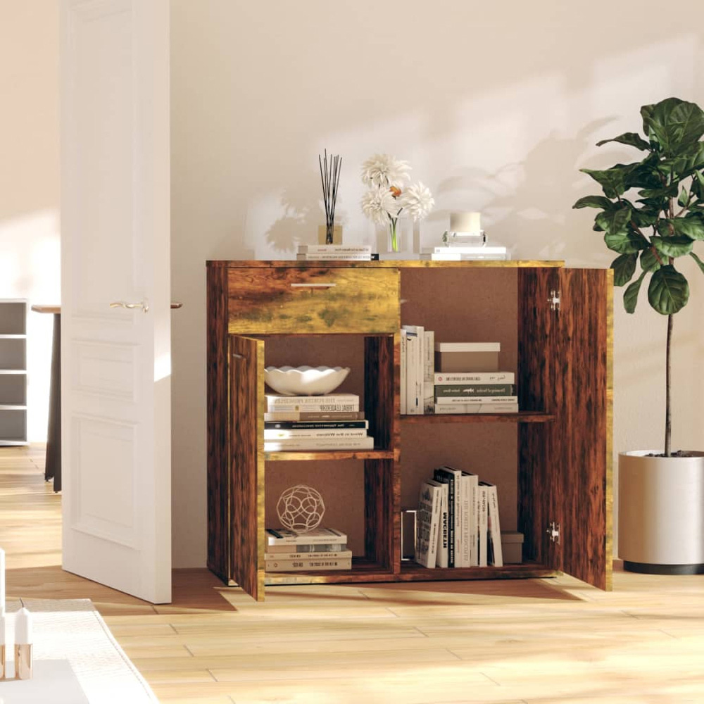 vidaXL 2 Door Single Drawer Smoked Oak Sideboard Image 8