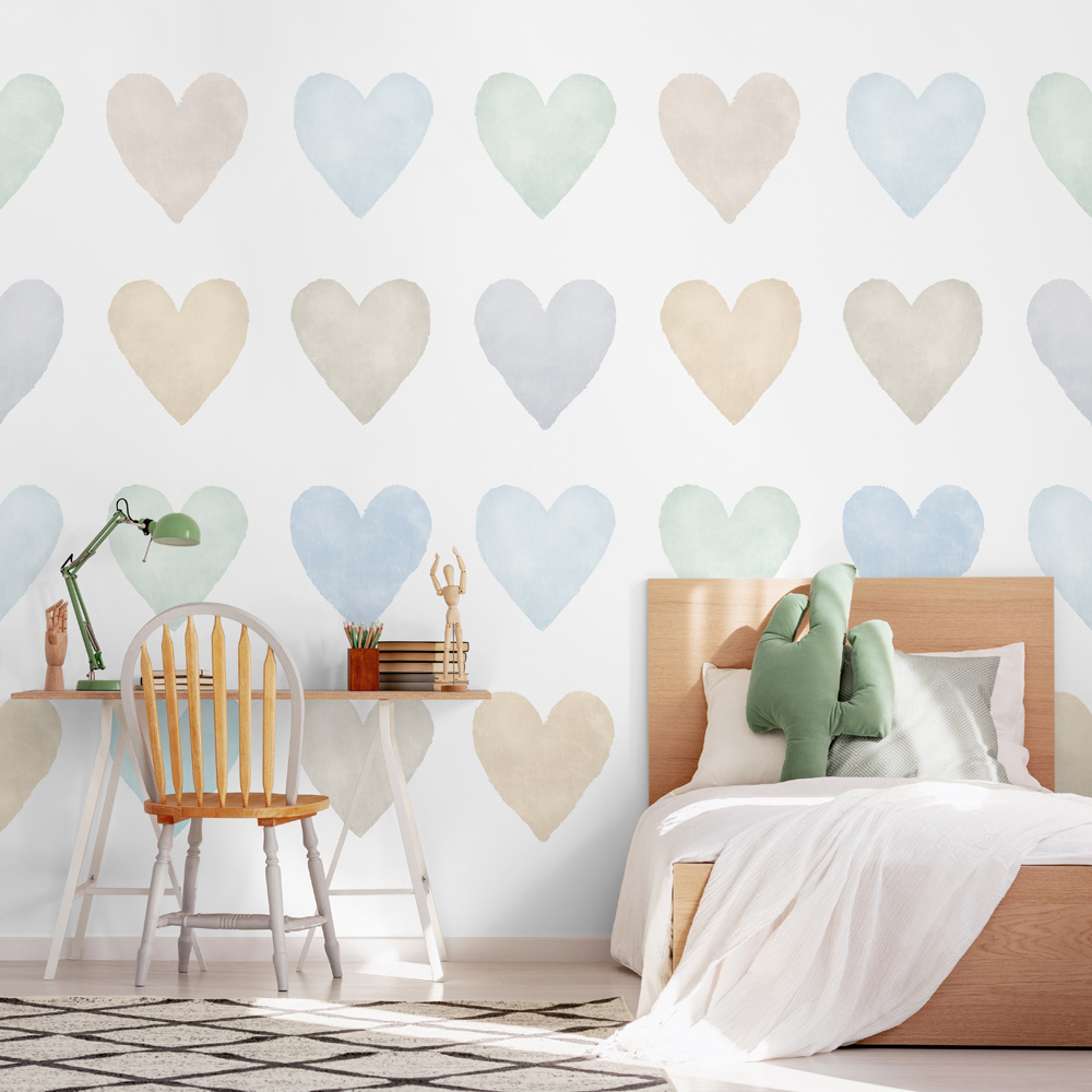 Origin Murals Repeatable Colour My Heart Neutral Duck Egg 3 Drop Wall Mural Image 3