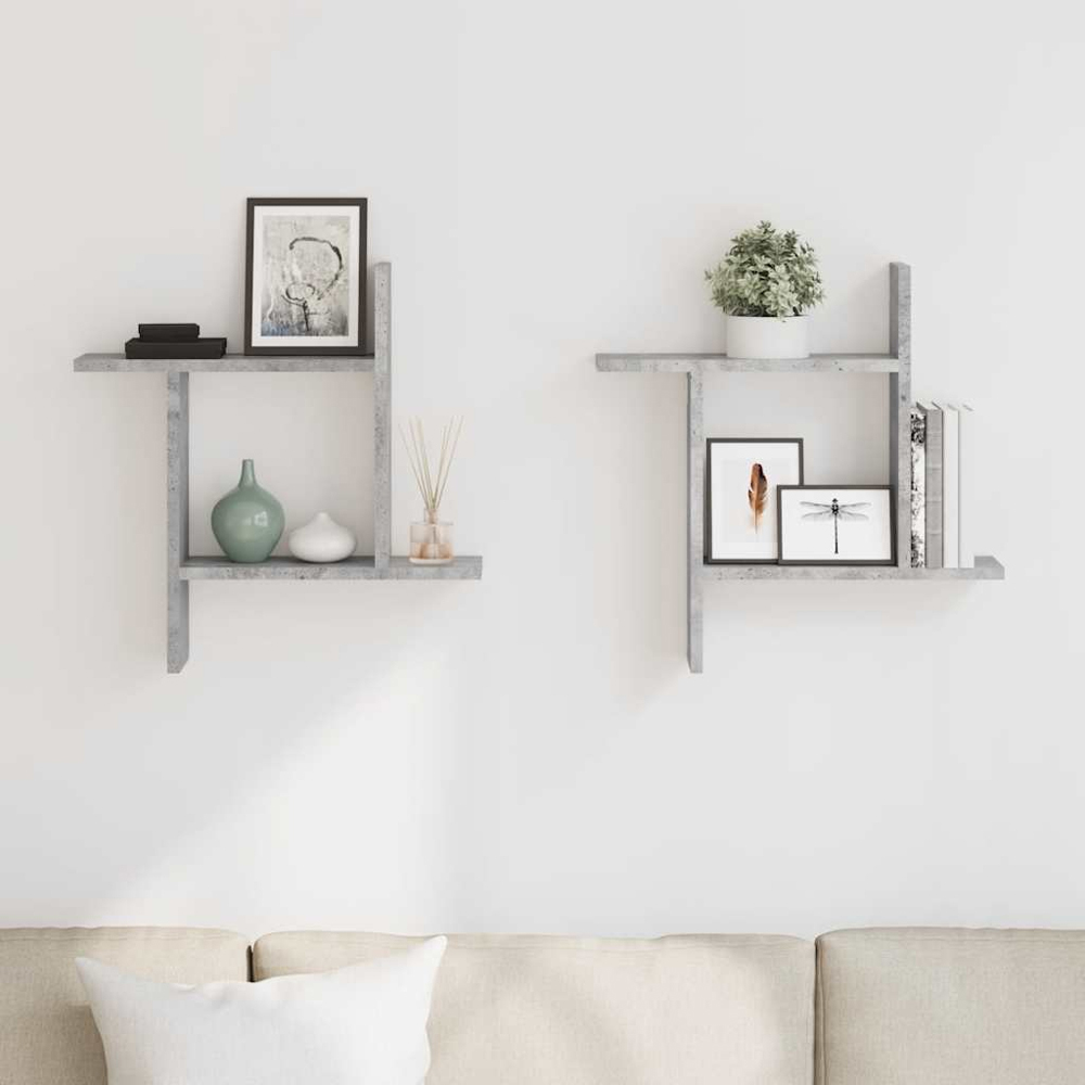 vidaXL 50 x 12 x 50cm Set of 2 Concrete Grey Wall Shelf Image 2