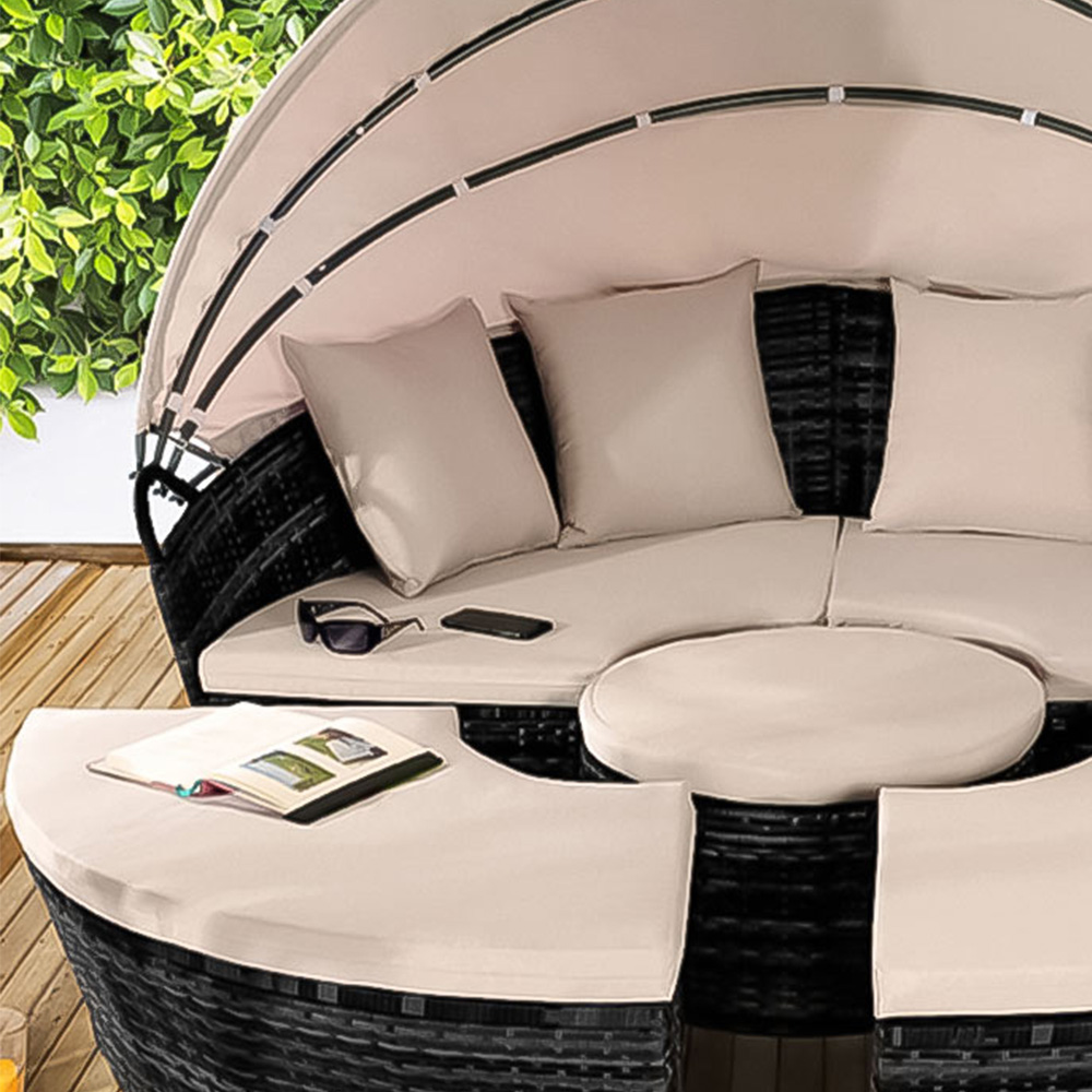 Brooklyn Luxury 8 Seater Black Rattan Sun Lounger Sofa Set with Canopy and Cover 160cm Image 3