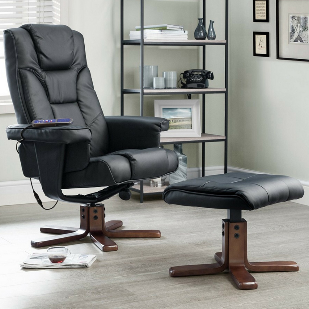 Julian Bowen Malmo Black Massage Recliner Chair and Stool Image 1