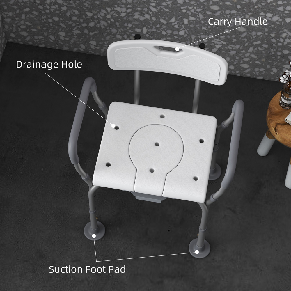 HOMCOM 3 in 1 White Adjustable Shower Chair Image 6