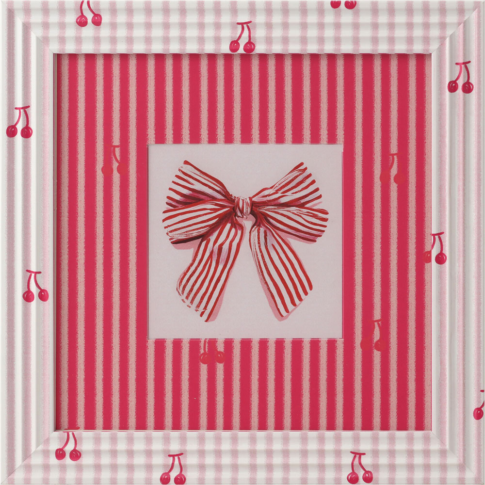 Striped Bow and Cherries Framed Art Pink Image 2