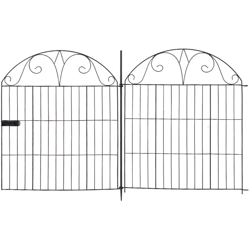 Living and Home 2.6 x 2.2ft 5 Panel Black Arched Top Scroll Detail Metal Garden Fence Image 1