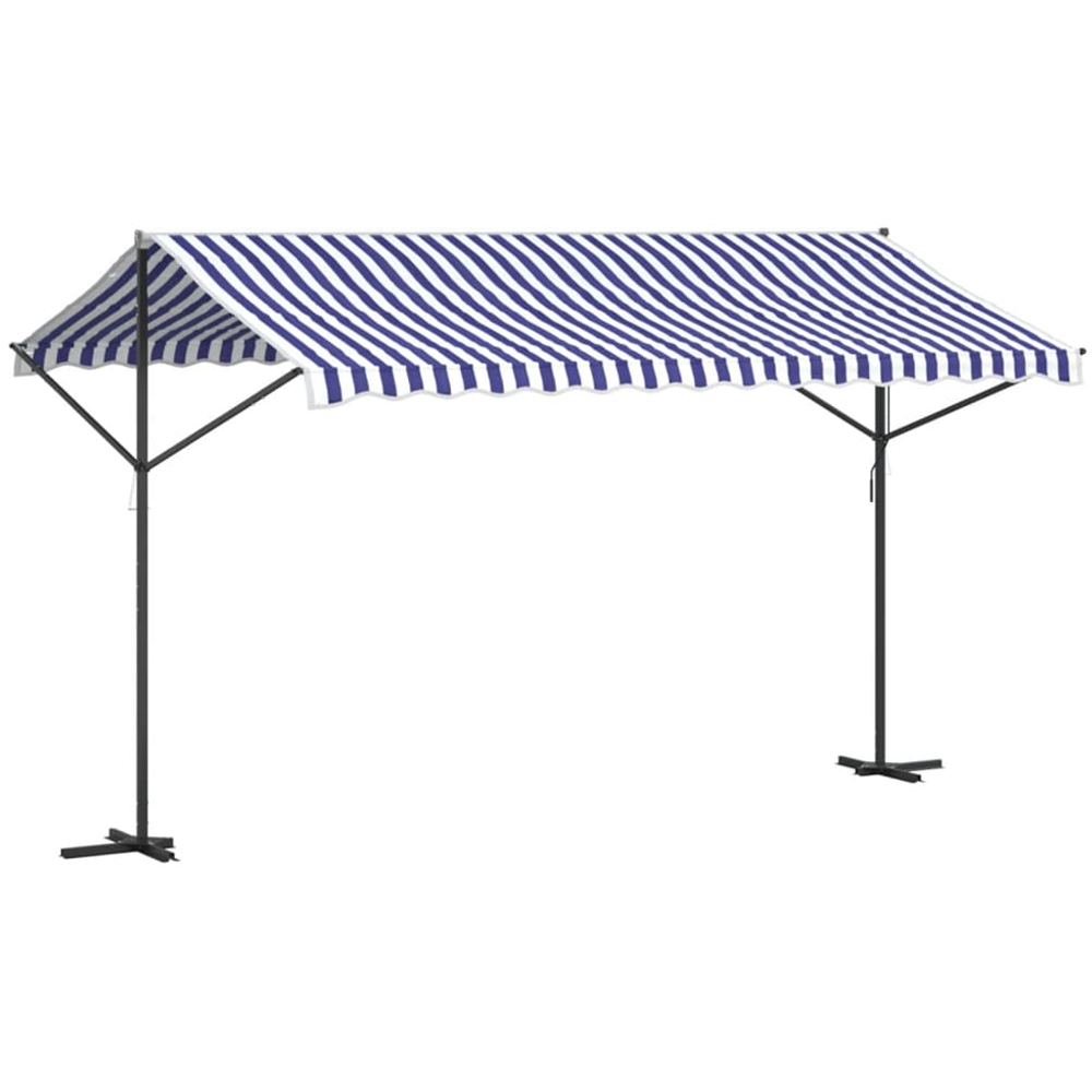 vidaXL Blue and White Retractable Free Standing Awning with Handle Crank 4 x 3m Image 5