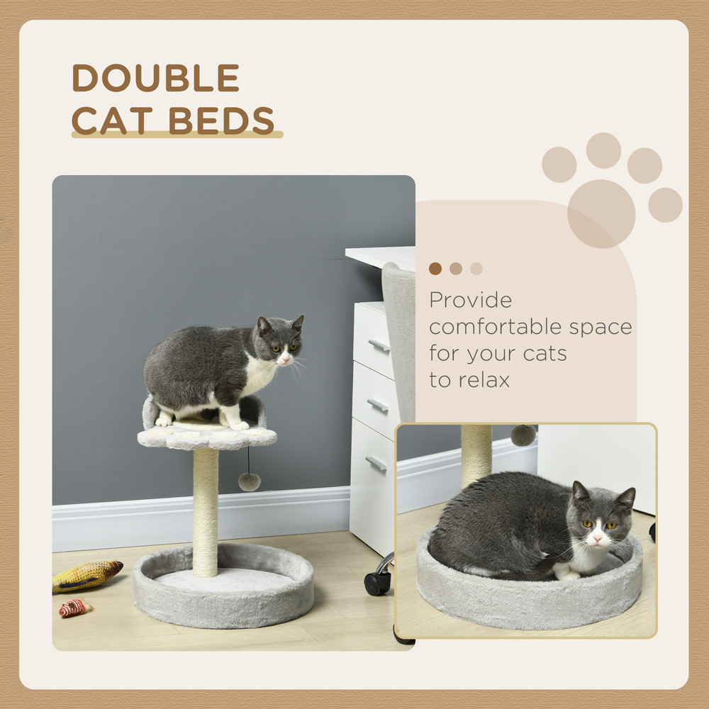 PawHut Light Grey Cat Tree with Sisal Scratching Post and Toy Ball Image 4