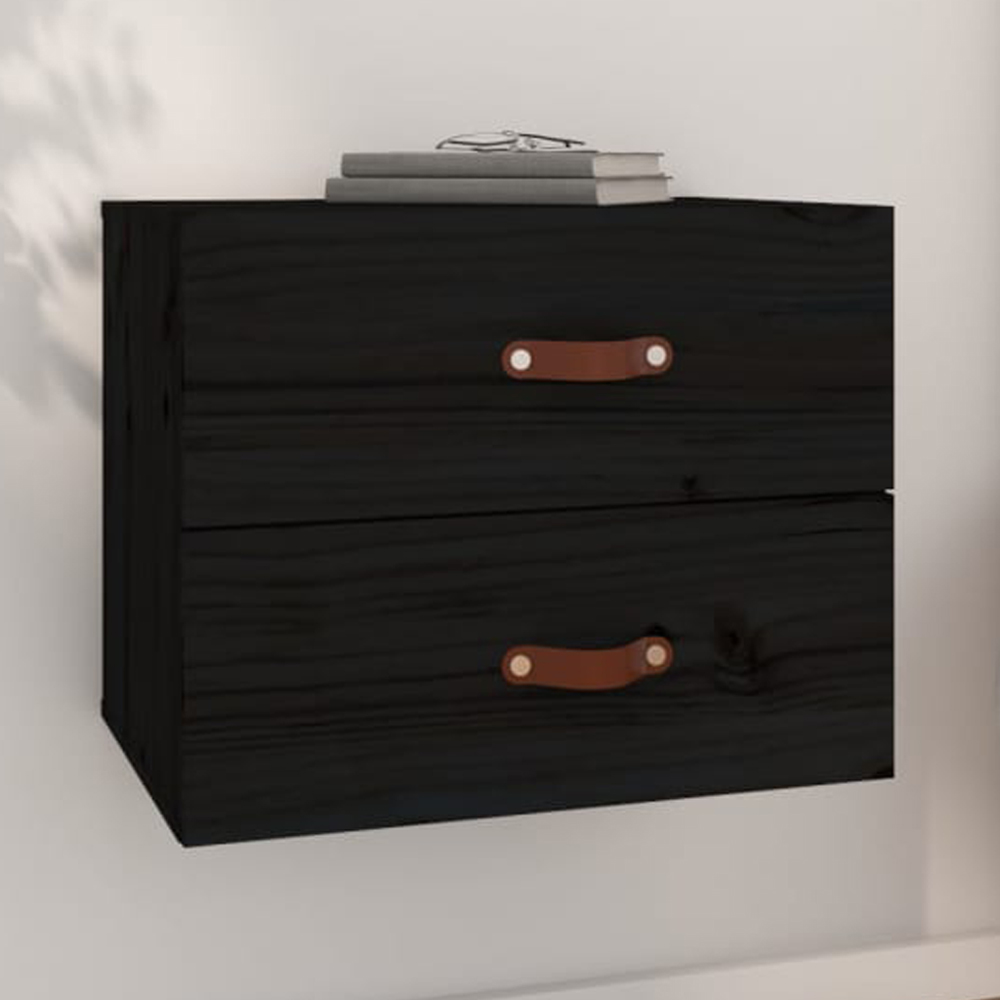 vidaXL 2 Drawer Black Wall Mounted Bedside Table Image 1