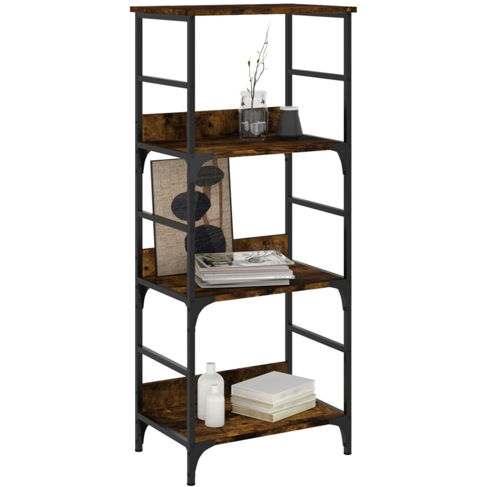vidaXL 3 Shelf Smoked Oak Wood and Steel Bookcase Image 3