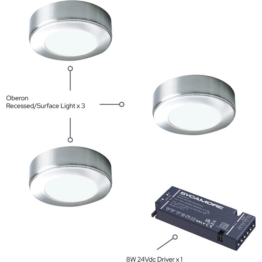 Sorrelis Oberon Aluminium Round Natural White 3 Cabinet Light Kit Image 3