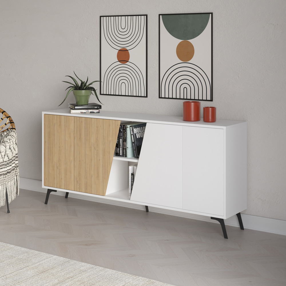 Decortie Fiona 4 Door 2 Shelf White and Oak Sideboard Image 4