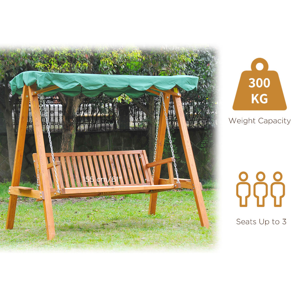 Outsunny 3 Seater Green Wooden Swing Seat Image 5