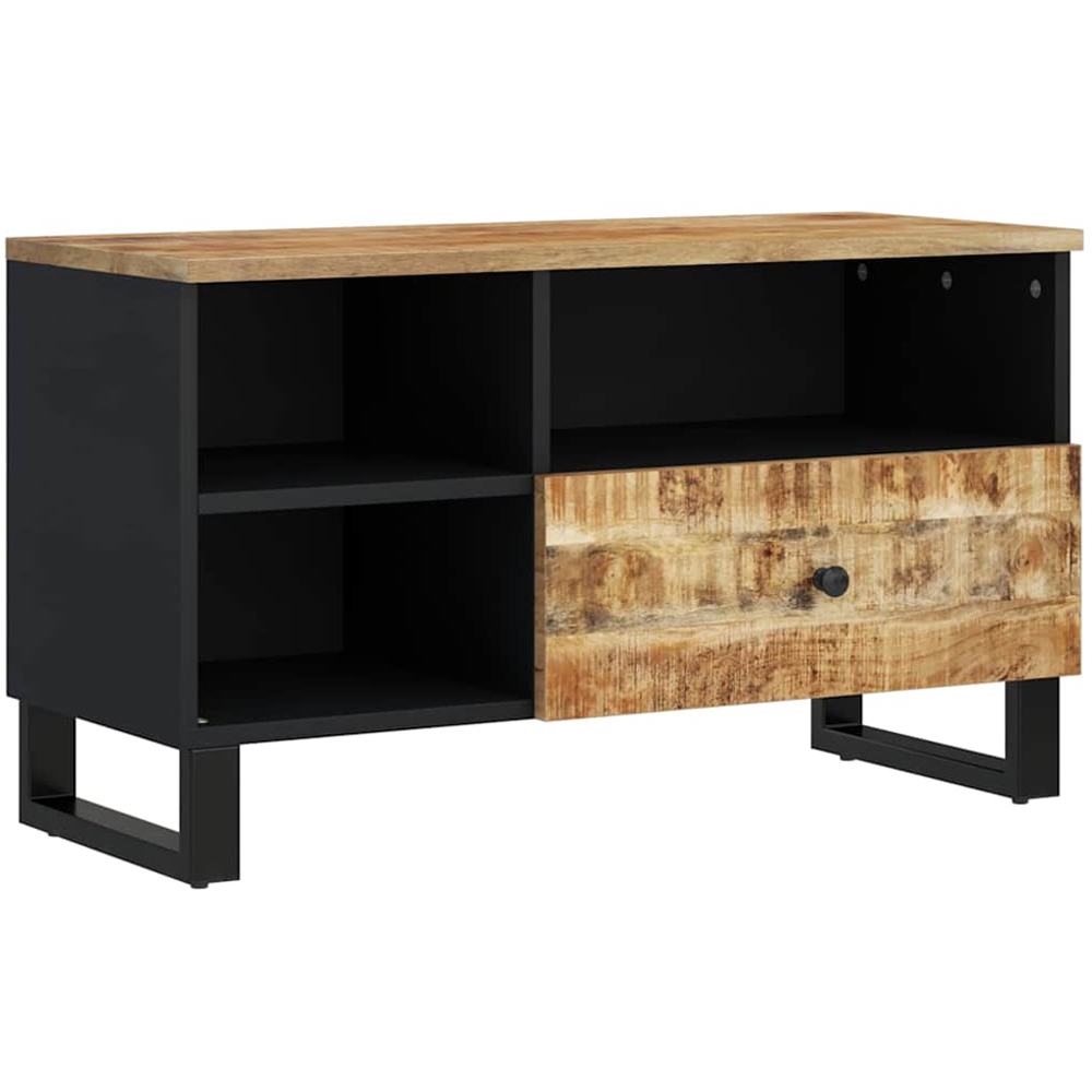vidaXL Single Drawer 3 Shelf Light Brown Solid Mango Wood TV Cabinet Image 2
