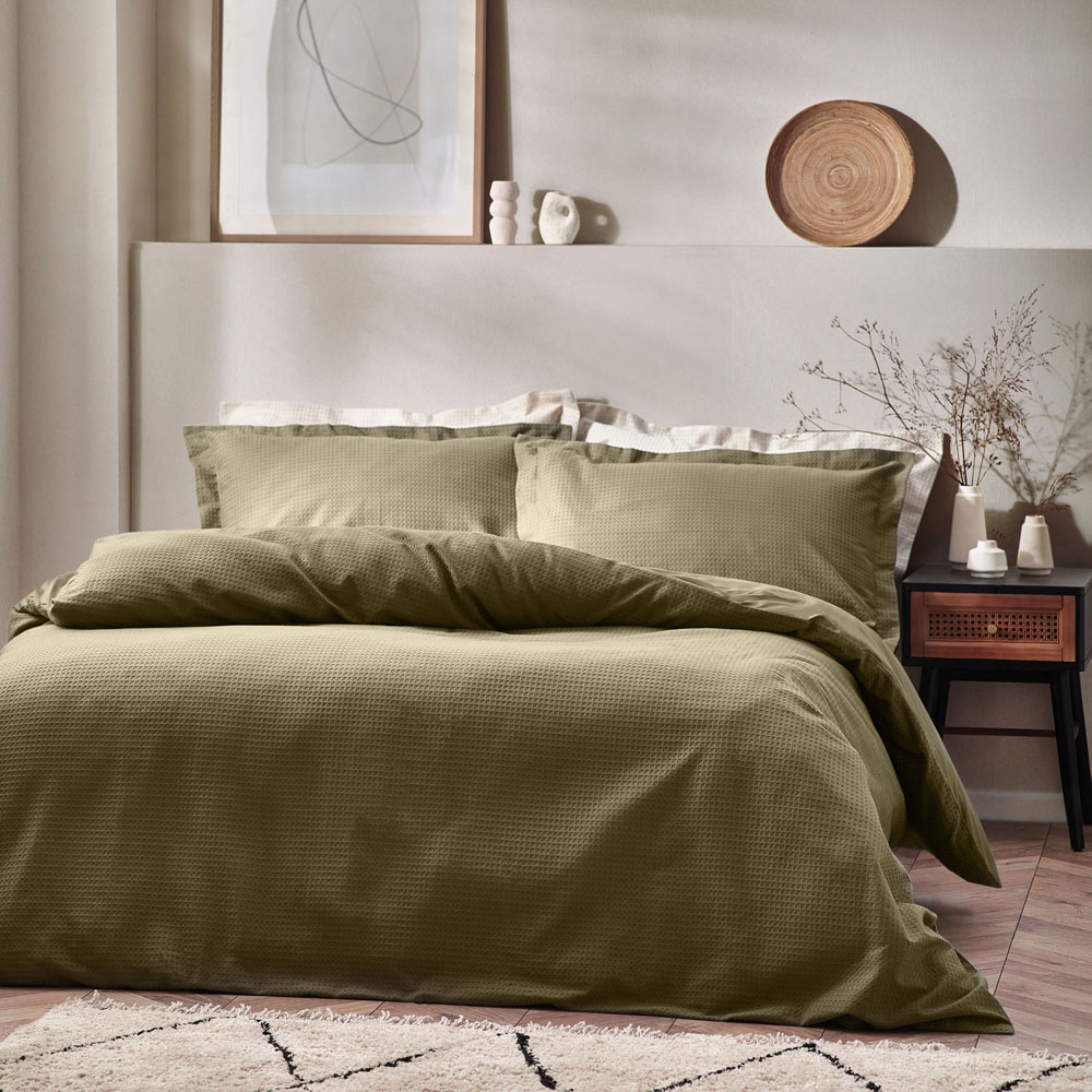 Yard Single Olive Waffle Duvet Set Image 1