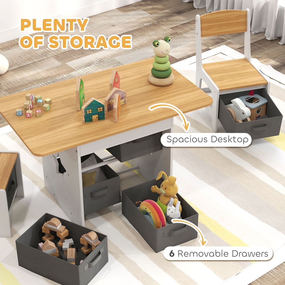 AIYAPLAY Natural Kids Table and Chair Set with 6 Removable Drawers Image 4