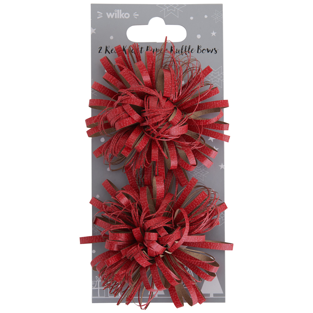 wilko Red Craft Paper Ruffle Bow 2 Pack Image 1