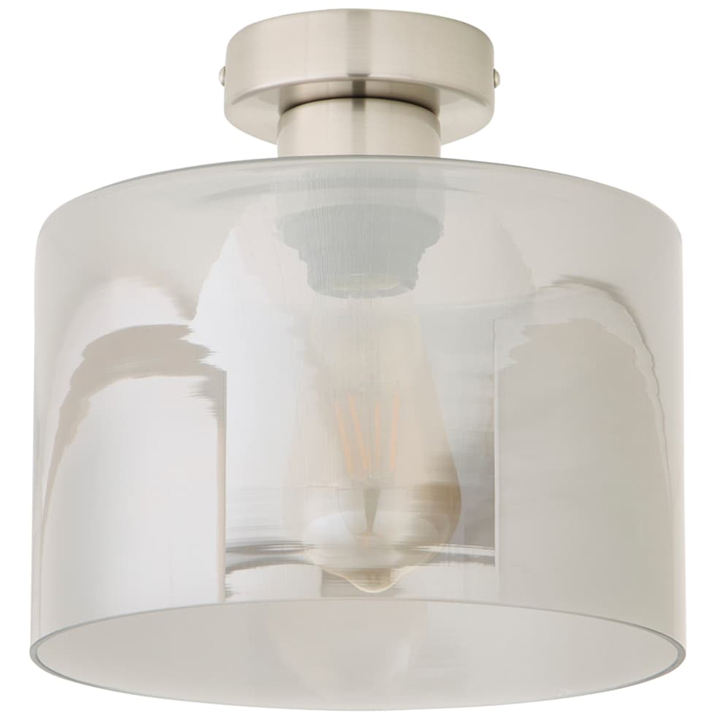 ValueLights Demi Smoked Glass Shade Brushed Chrome Flush Ceiling Light with Bulb Image 1