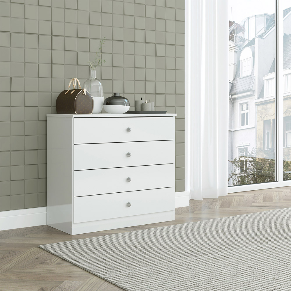 Seconique Denver 4 Drawer White Gloss Storage Chest Image 8