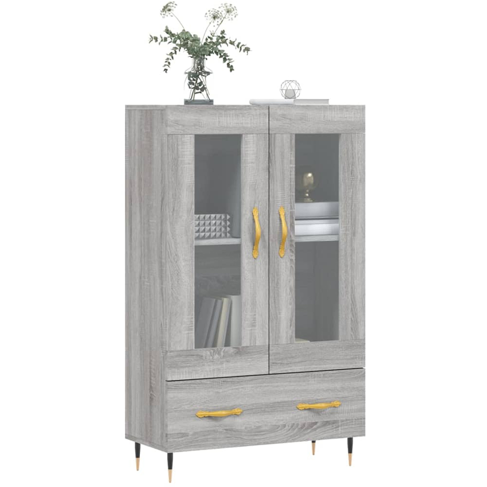 vidaXL 2 Glass Door Single Drawer Grey Sonoma Highboard Image 3