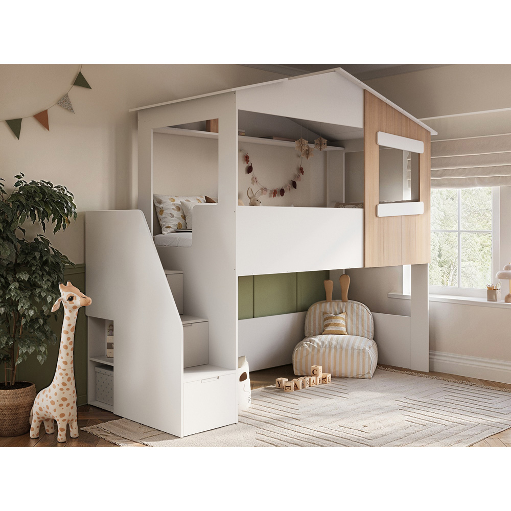 Flair Dreamland White and Oak Play House Staircase Mid Sleeper Image 6
