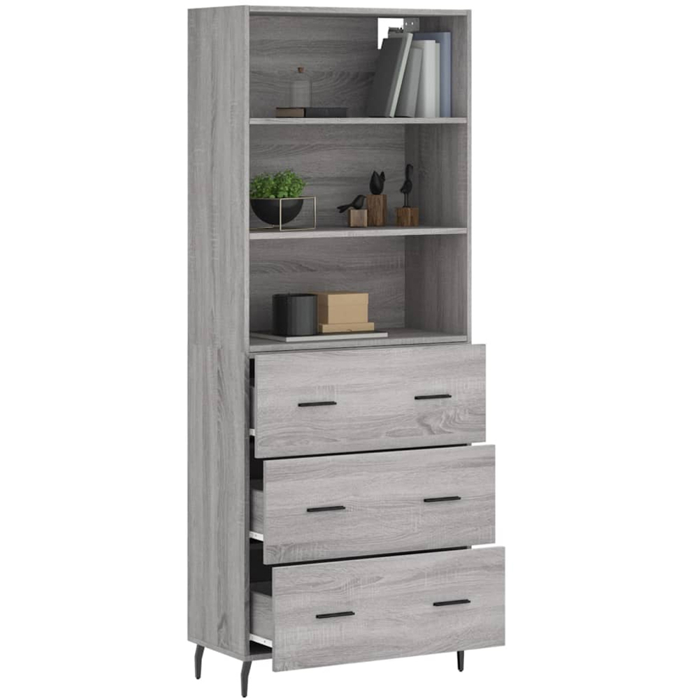 vidaXL 3 Drawer 3 Shelf Grey Sonoma Highboard Image 3