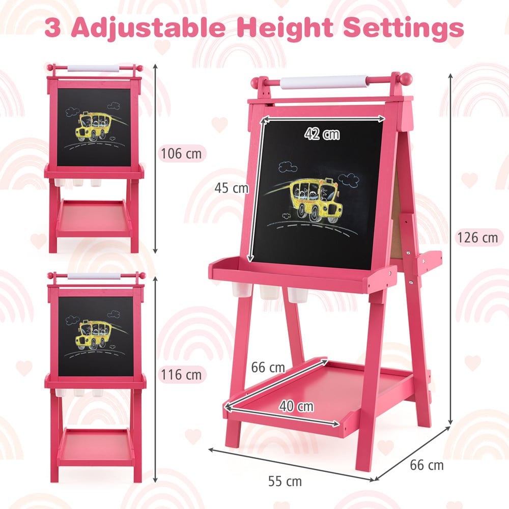 Costway 3-in-1 Kids Pink Double Sided Foldable Art Easel Image 7