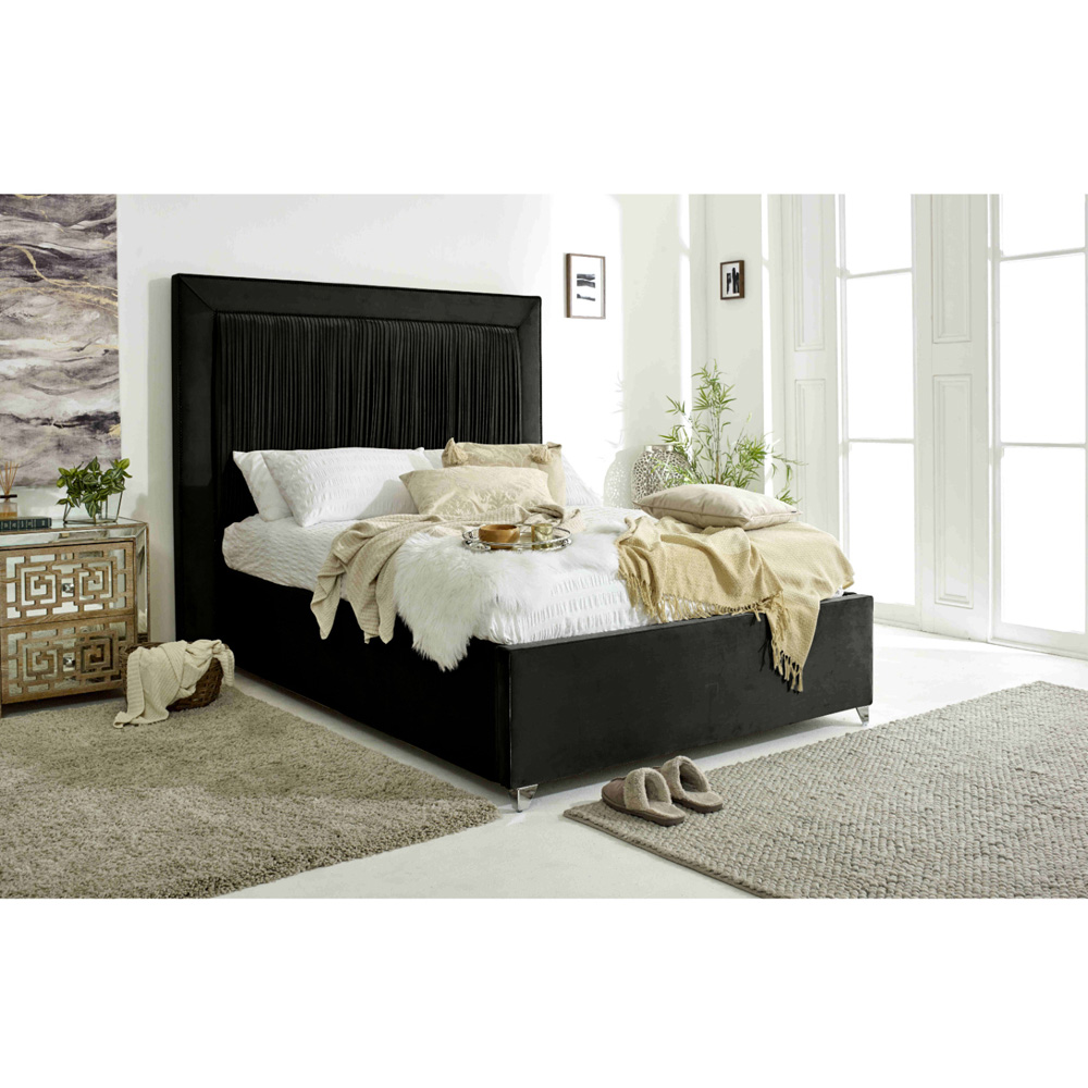 Eleganza Alexandra King Size Black Plush Velvet Bed Frame with Pleated Headboard Image 6
