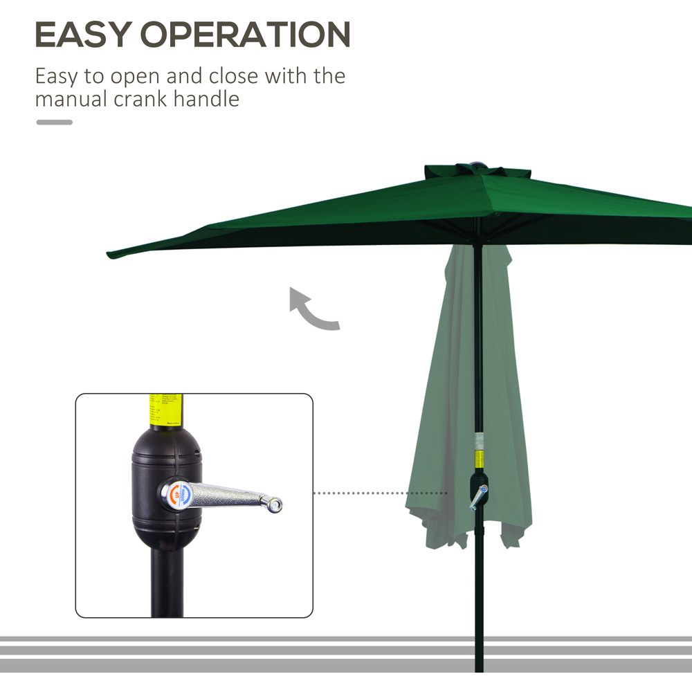 Outsunny Green Crank Handle Half Round Parasol 3m Image 6