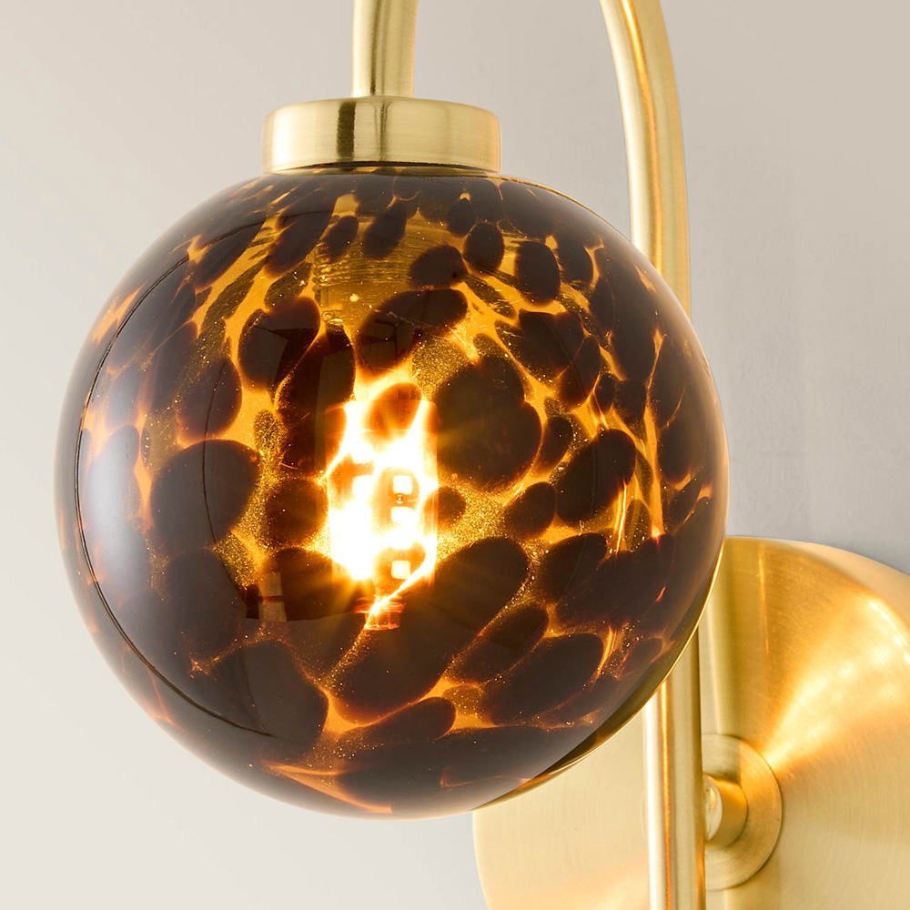 ValueLights Chiara Leopard Print Glass Globe Shade Brushed Gold LED Wall Light with Bulb Image 3