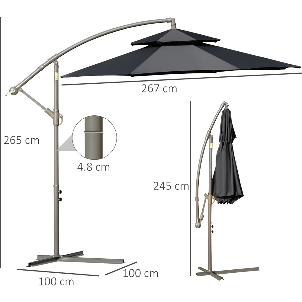 Outsunny Black Double Tier Cantilever Banana Parasol with Cross Base 2.7m Image 7