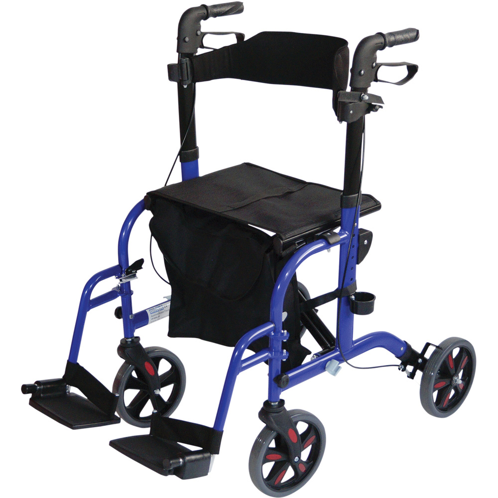 Aidapt 2 in 1 Blue 4 Wheel Foldable Rollator and Transit Chair Image 2