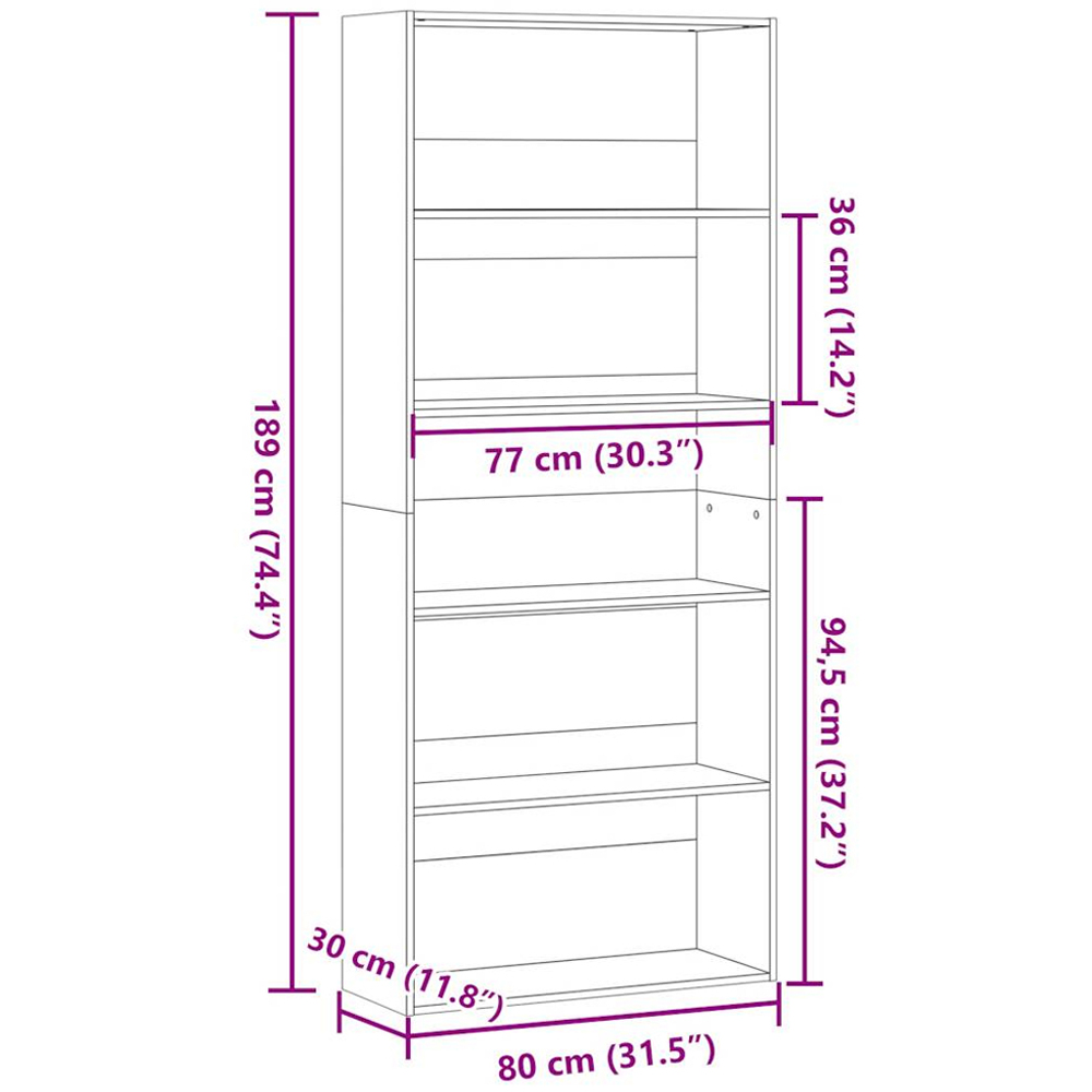 vidaXL 5 Shelf Concrete Grey Bookcase Image 9