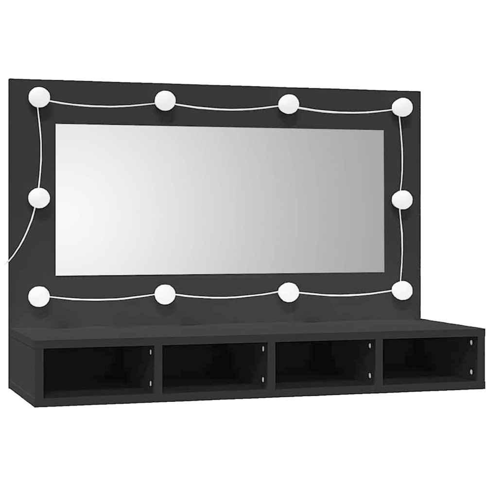 vidaXL 4 Shelf LED Mirror Black Cabinet Image 2