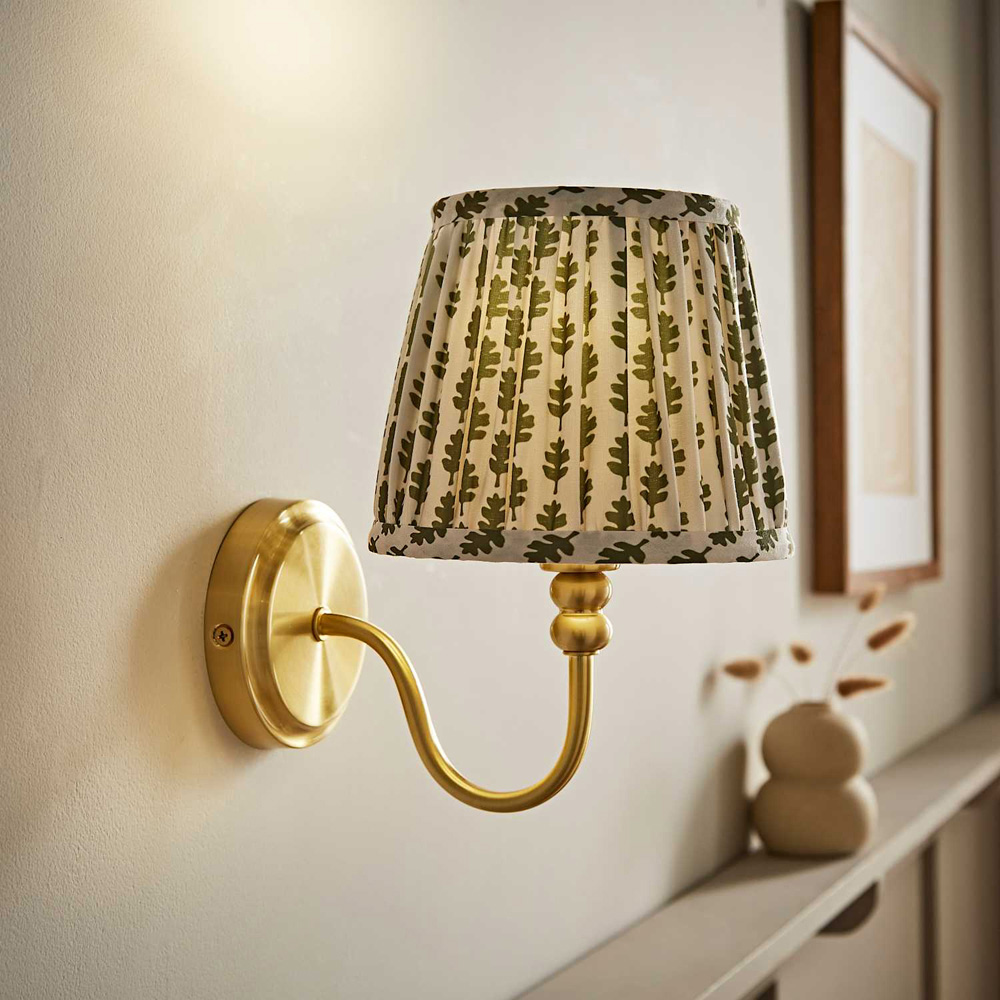 ValueLights Binky Green Floral Shade Gold Rechargeable Wall Light with Bulb Image 2