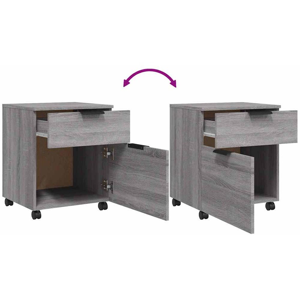vidaXL Single Door Single Drawer Grey Sonoma File Cabinet with Swivel Wheels Image 7