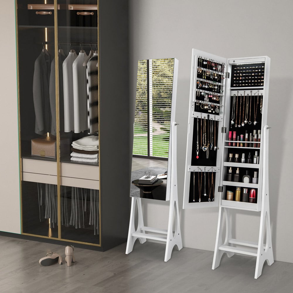 Costway White Freestanding Mirror with Jewellery Cabinet 32 x 110cm Image 5