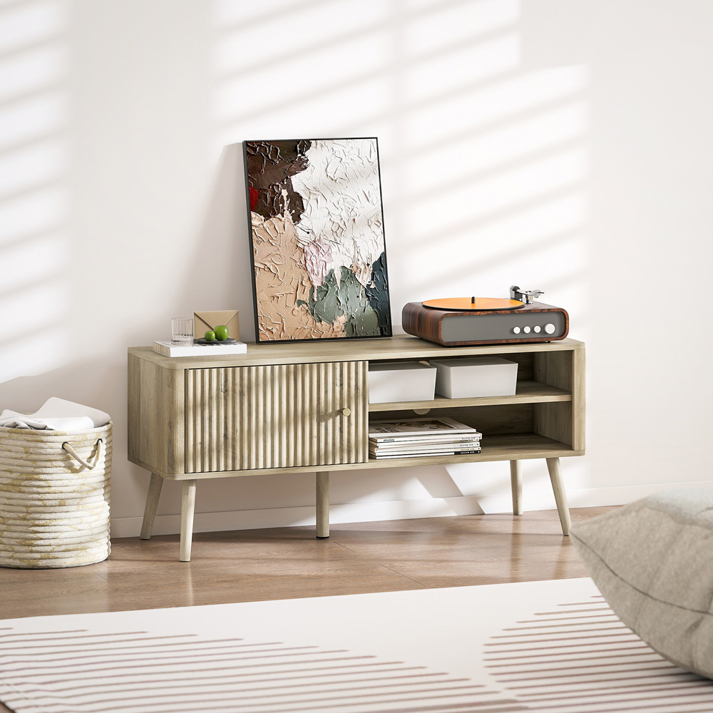 Portland Single Door 2 Shelf Oak Fluted TV Unit Image 3