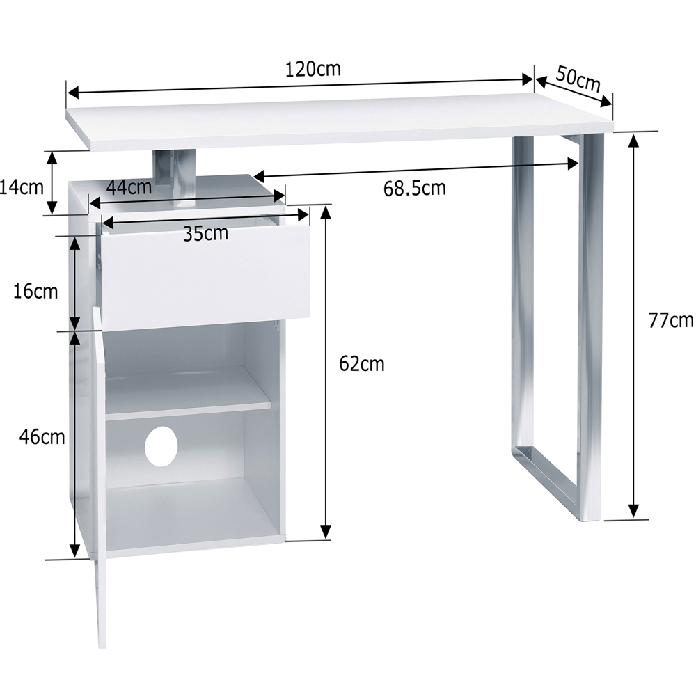 Centurion Supports Calista Single Door Single Drawer Computer Desk Gloss White and Brushed Steel Image 9