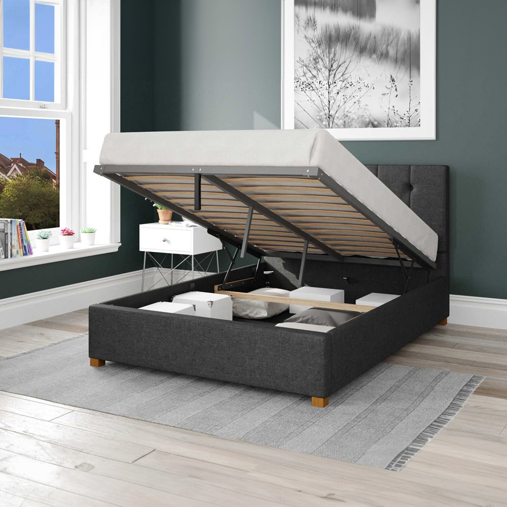 Aspire Hepburn Double Charcoal Saxon Twill Ottoman Bed Image 2